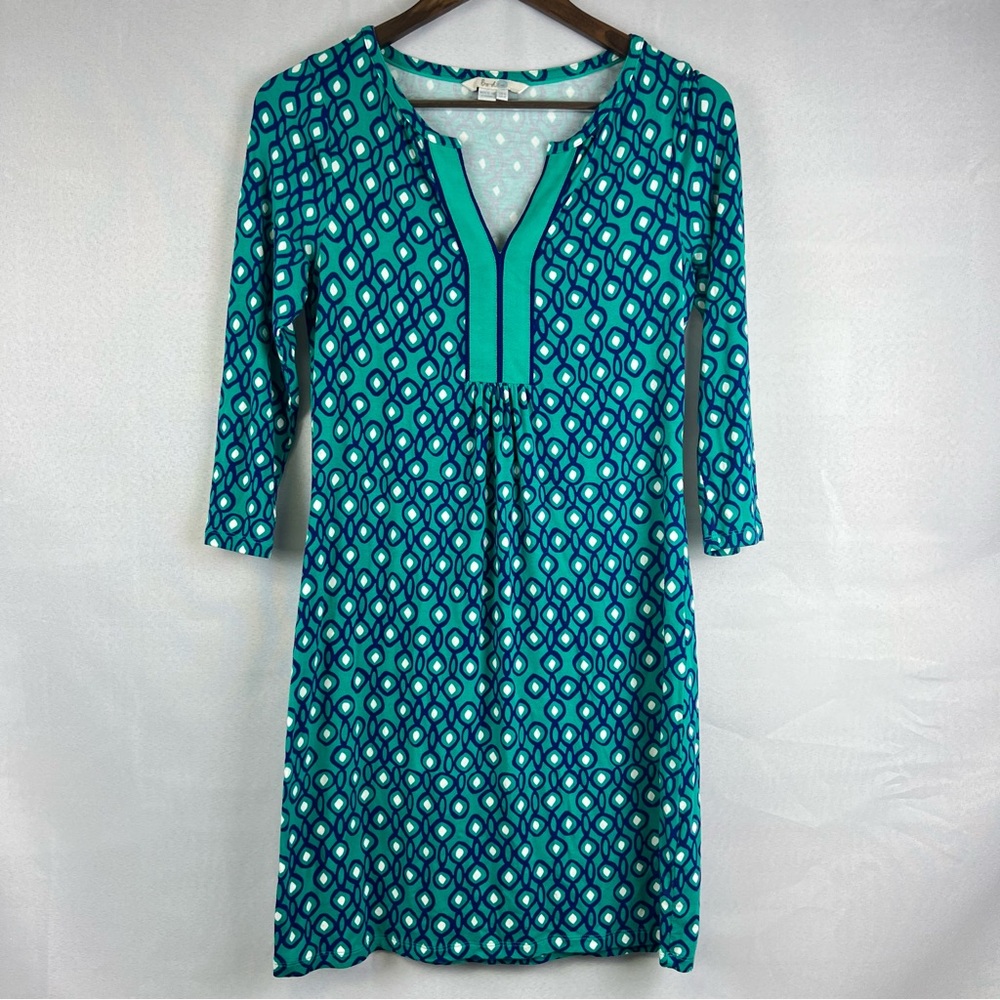 Boden Isobel Printed Tunic Dress Blue Green 3/4 Sleeve Size 4